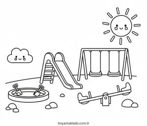 Oyun Parkı boyama sayfası – eğlenceli etkinlik, el becerilerini geliştirir