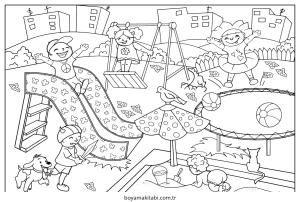 Oyun Parkı boyama sayfası – keyifli zaman, renkli çizimler