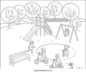 Oyun Parkı boyama sayfası – sevimli karakter, sanatsal çalışma
