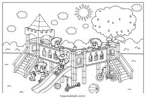 Oyun Parkı boyama sayfası – çocuklar için, çizgi film temalı