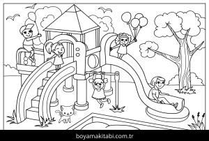 Oyun Parkı boyama sayfası,  coloring page, , Playground Coloring Sheet For Kids