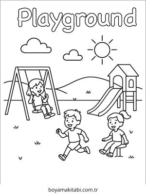 Oyun Parkı boyama sayfası – çocuk aktivitesi, PDF indir