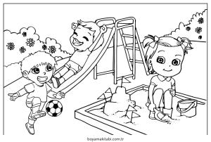 Oyun Parkı boyama sayfası – basit çizim, kolay boyama