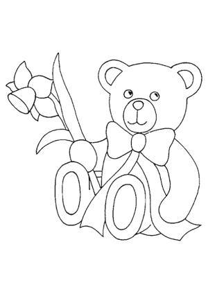 Oyuncak Ayı boyama sayfası,  coloring page, Bir çiçek tutan sevimli oyuncak ayı, 