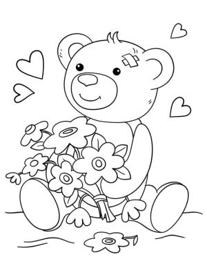 Oyuncak Ayı boyama sayfası,  coloring page, Oyuncak Ayı ve çiçekler, 