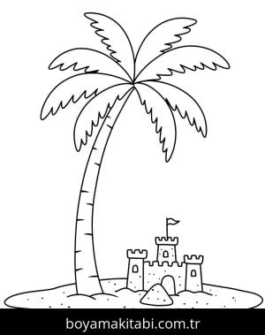 Palmiye Ağacı boyama sayfası – okul öncesi, evde etkinlik