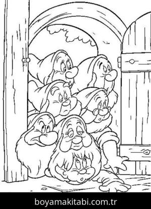 Pamuk Prenses ve Yedi Cüceler boyama sayfası – eğlenceli etkinlik, el becerilerini geliştirir
