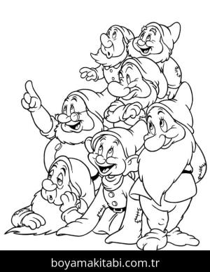 Pamuk Prenses ve Yedi Cüceler boyama sayfası – keyifli zaman, renkli çizimler