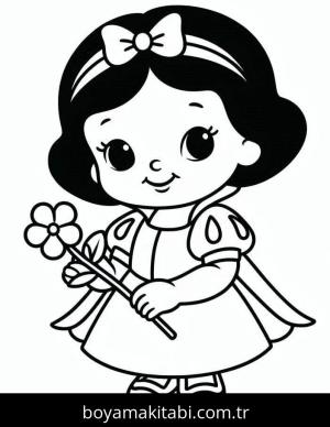 Pamuk Prenses ve Yedi Cüceler boyama sayfası – basit çizim, kolay boyama