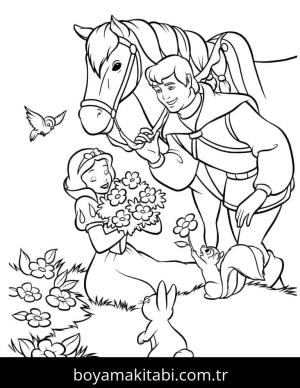 Pamuk Prenses ve Yedi Cüceler boyama sayfası – kolay boyama, eğitici aktivite