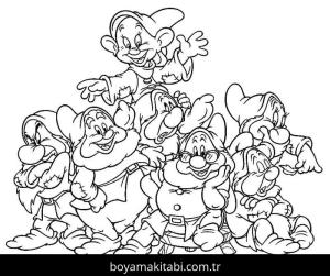 Pamuk Prenses ve Yedi Cüceler boyama sayfası – sanatsal çalışma, çocuklar için