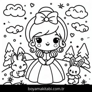 Pamuk Prenses ve Yedi Cüceler boyama sayfası – sevimli karakter, sanatsal çalışma