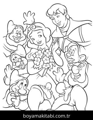 Pamuk Prenses ve Yedi Cüceler boyama sayfası – yaratıcılık, eğlenceli etkinlik