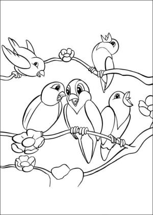 Papağan boyama sayfası,  coloring page, Dal Ağacında Beş Papağan, 