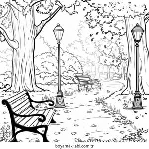 Park boyama sayfası – sevimli karakter, sanatsal çalışma