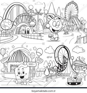 Park boyama sayfası – renkli çizimler, okul öncesi