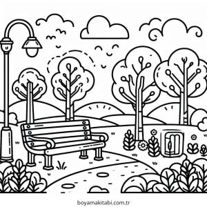 Park boyama sayfası – eğitici aktivite, yaratıcılık