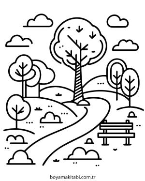 Park boyama sayfası – keyifli zaman, renkli çizimler