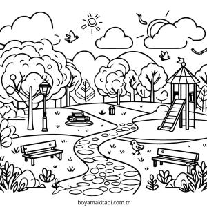 Park boyama sayfası – boyama etkinliği, çocuk aktivitesi