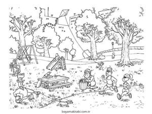 Park boyama sayfası – basit çizim, kolay boyama