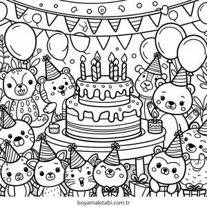 Parti boyama sayfası – sevimli karakter, sanatsal çalışma