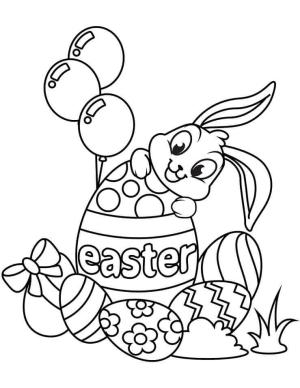 Paskalya Tavşanı boyama sayfası,  coloring page, Balonlu Paskalya Tavşanı, 