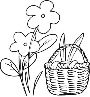 Paskalya boyama sayfası,  coloring page, Çiçekler ve Paskalya Sepeti, 