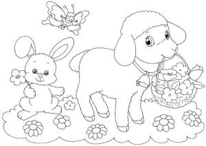 Paskalya boyama sayfası,  coloring page, Koyun ve Paskalya Tavşanı, 