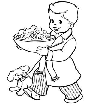 Patlamış Mısır boyama sayfası,  coloring page, Çocuk ve Patlamış Mısır, 