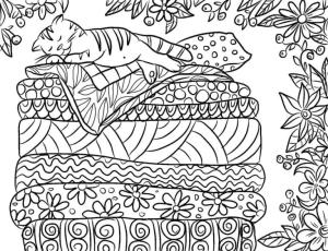 Desen boyama sayfası,  coloring page, Bezelye üzerindeki kedi., 