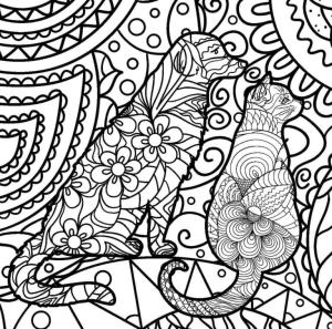 Desen boyama sayfası,  coloring page, Desenlerde bir kedi ve bir köpek bulun., 