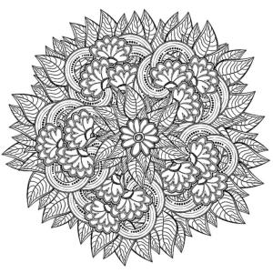 Desen boyama sayfası,  coloring page, Sıkı bir sırayla iç içe geçmiş çiçek unsurları, 