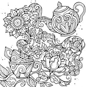 Desen boyama sayfası,  coloring page, Fincanlara dökülen çiçek çayı, 