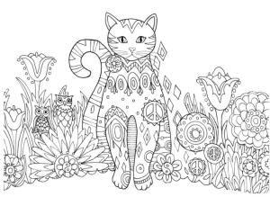 Desen boyama sayfası,  coloring page, Çimlerin üzerinde sıra dışı bir kedi, 