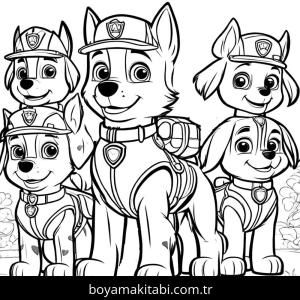 Paw Patrol boyama sayfası,  coloring page, yuvarlak hatlı, ince çizgili, modern