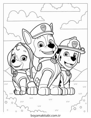 Paw Patrol boyama sayfası – renkli çizimler, okul öncesi