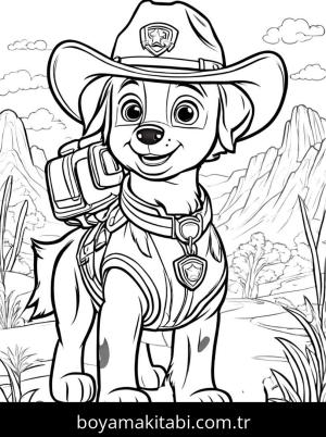 Paw Patrol boyama sayfası,  coloring page, yuvarlak hatlı, çerçeveli, mutlu