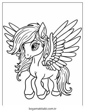 Pegasus boyama sayfası – PDF indir, sevimli karakter