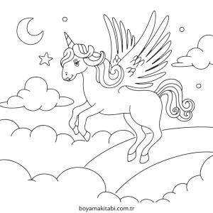 Pegasus boyama sayfası – basit çizim, kolay boyama