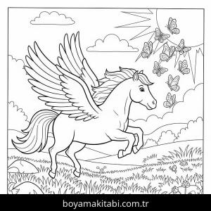 Pegasus boyama sayfası – çocuk aktivitesi, PDF indir