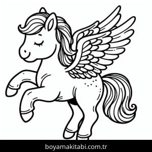 Pegasus boyama sayfası – çizgi film temalı, basit çizim
