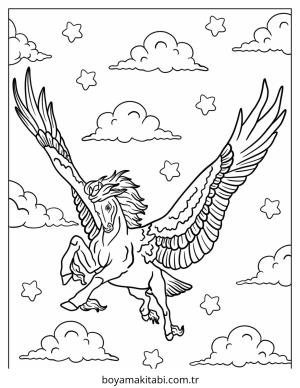 Pegasus boyama sayfası – kolay boyama, eğitici aktivite