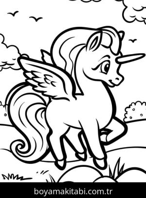 Pegasus boyama sayfası – sevimli karakter, sanatsal çalışma