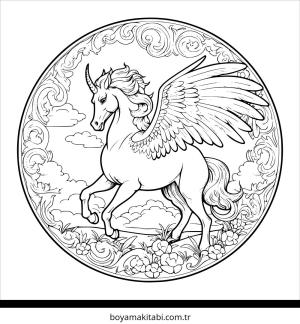 Pegasus boyama sayfası – kolay boyama, eğitici aktivite