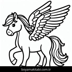 Pegasus boyama sayfası – PDF indir, sevimli karakter