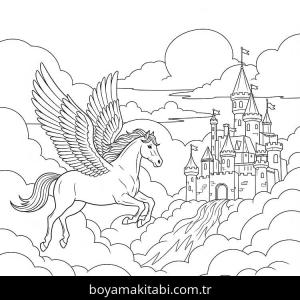 Pegasus boyama sayfası – çizgi film temalı, basit çizim