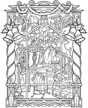 Pencereler boyama sayfası,  coloring page, Yaratıcı Cennet Vintage Noel Penceresi, 