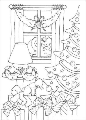 Pencereler boyama sayfası,  coloring page, Noel Noel Baba Pencerenin Arkasına Bakıyor, 