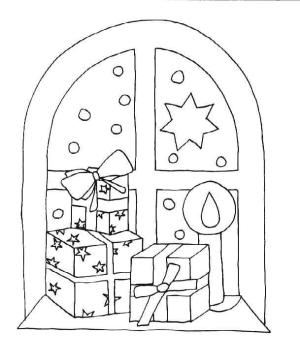 Pencereler boyama sayfası,  coloring page, Noel Hediyesi Penceresi, 