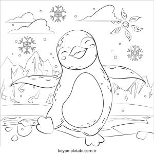 Penguen boyama sayfası – çizgi film temalı, basit çizim